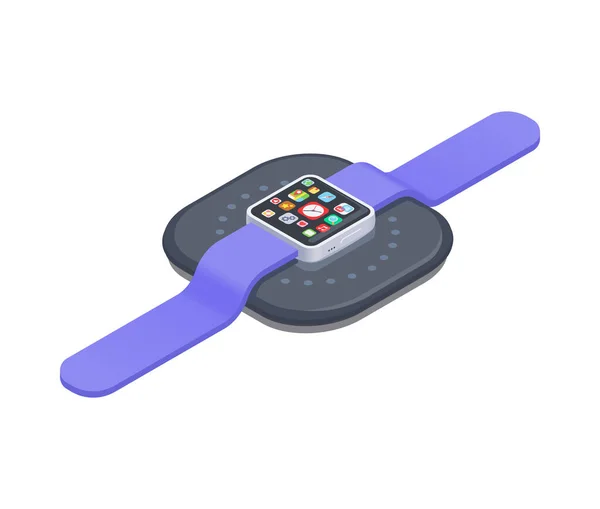 Ισομετρική Φόρτιση Smartwatch Σύγχρονο Ασύρματο Φορτιστή Διανυσματική Απεικόνιση — Διανυσματικό Αρχείο