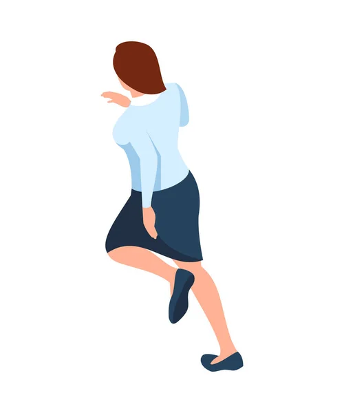Running Businesswoman Office Wear Back View Isometric Vector Illustration — Stock Vector