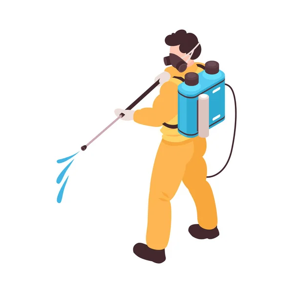 Pest Control Disinfection Service Isometric Icon Worker Protective Suit Vector — Stock Vector
