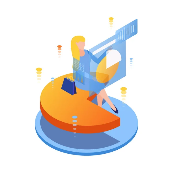 Interactive Interface Isometric Icon Woman Using Hologram Screen Vector Illustration — Vettoriale Stock