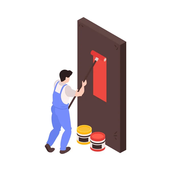 Home Renovation Isometric Icon Worker Uniform Painting Wall Vector Illustration — 스톡 벡터