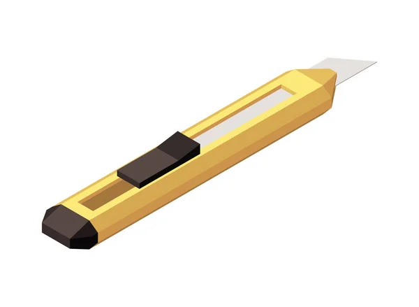 Isometric Yellow Paper Knife White Background Vector Illustration — Stok Vektör