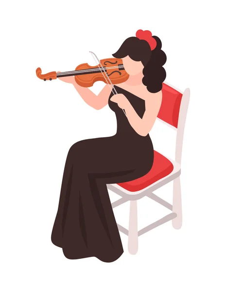 Female Orchestra Musician Playing Violin Black Gown Isometric Vector Illustration — Vetor de Stock