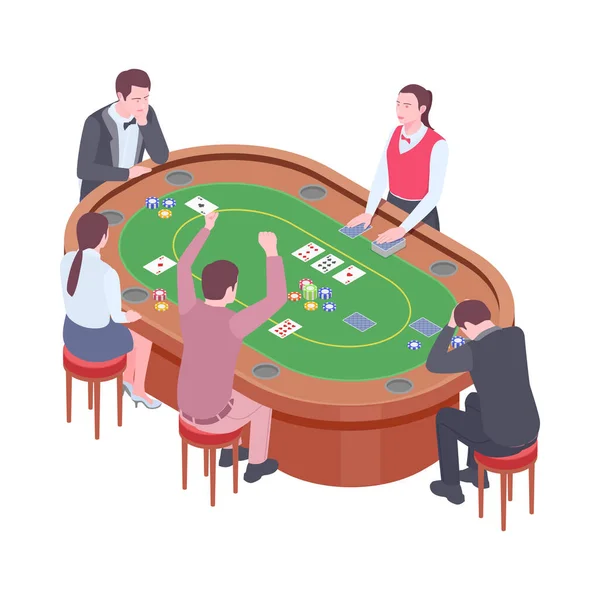 Άνθρωποι Που Παίζουν Πόκερ Στο Καζίνο Ισομετρική Διανυσματική Απεικόνιση — Διανυσματικό Αρχείο