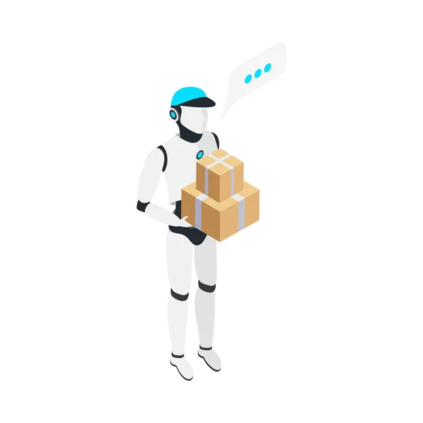 Isometric Delivery Robot Holding Parcels Vector Illustration — Archivo Imágenes Vectoriales