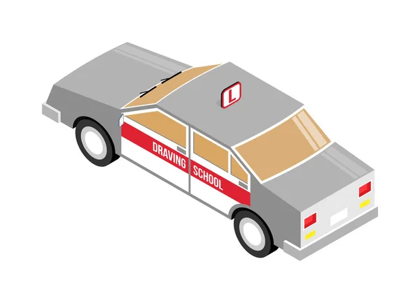 Isometric Driving School Car Back View White Background Vector Illustration — Stok Vektör