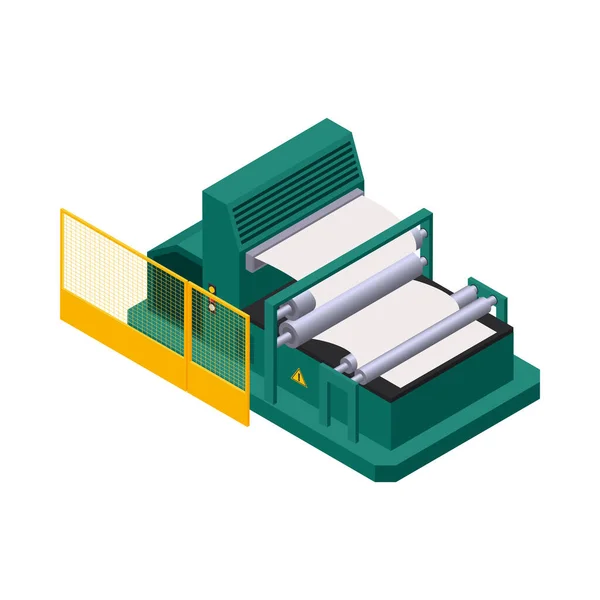 Paper Production Icon Pressing Equipment White Background Isometric Vector Illustration — Stockvektor