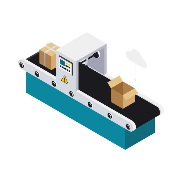 Isometric Smart Industry Icon Automated Conveyor Line Cardboard Boxes Vector — Stockový vektor