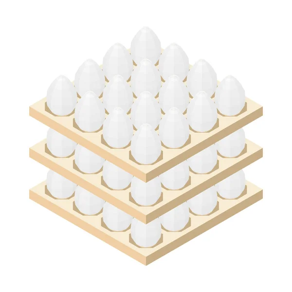 Stack Three Packagings White Chicken Eggs Isometric Vector Illustration — Stockvektor