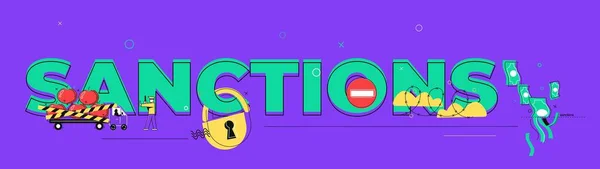 Sanctions Composition Flat Text Icons Locks Prohibition Signs Barrier Lines — Stock vektor