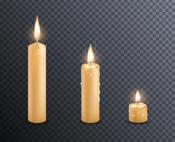 Melting Candles Set Isolated Realistic Images Stick Shaped Candles Burning — Vector de stock