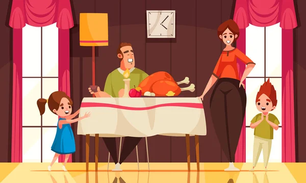 Escena Vacaciones Otoño Con Familia Feliz Celebrando Ilustración Del Vector — Archivo Imágenes Vectoriales