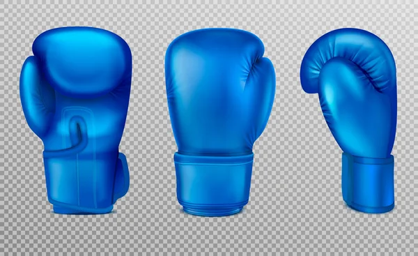透明背景矢量图上不同角度的现实隔离消声器图像蓝色拳击手套 — 图库矢量图片