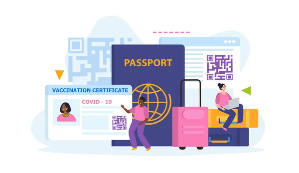 Composição Código Pessoas Itinerantes Passaporte Certificado Vacinação Ícones Planos Ilustração —  Vetores de Stock