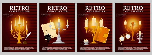 Retro Kaarshouders Poster Set Met Vier Geïsoleerde Verticale Achtergronden Met — Stockvector