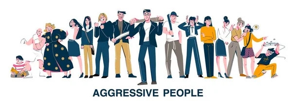 Orang Agresif Latar Belakang Datar Dengan Kelompok Yang Tidak Puas - Stok Vektor