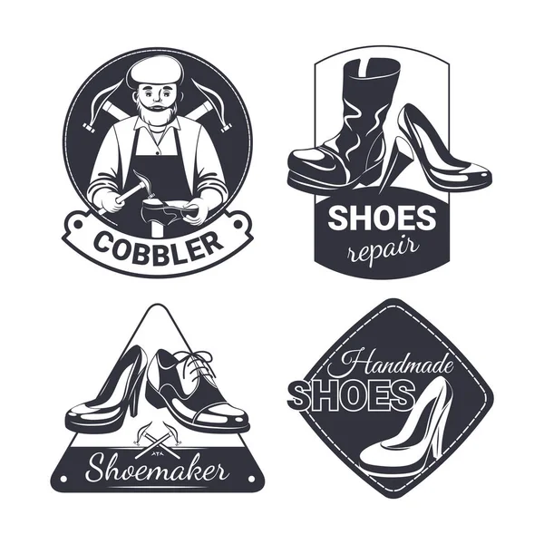 Ensemble Emblème Plat Service Réparation Chaussures Avec Quatre Logos Monochromes — Image vectorielle