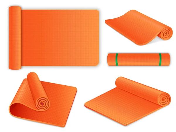 Icônes Réalistes Tapis Yoga Orange Ensemble Vectoriel Isolé Illustration — Image vectorielle