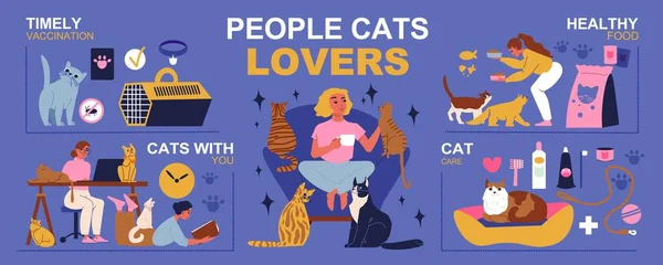 Conjunto Infográfico Amantes Los Gatos Con Símbolos Vacunación Oportunos Ilustración — Archivo Imágenes Vectoriales