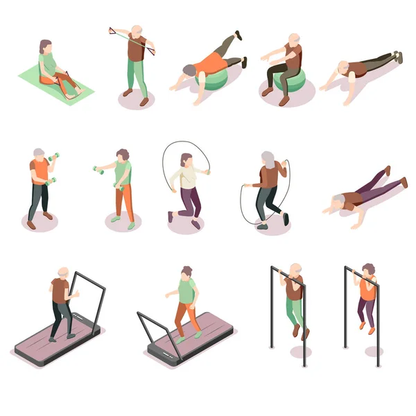 Σύνολο Γυμναστικής Ηλικιωμένων Σύμβολα Γυμναστηρίου Ισομετρική Απομονωμένη Διανυσματική Απεικόνιση — Διανυσματικό Αρχείο