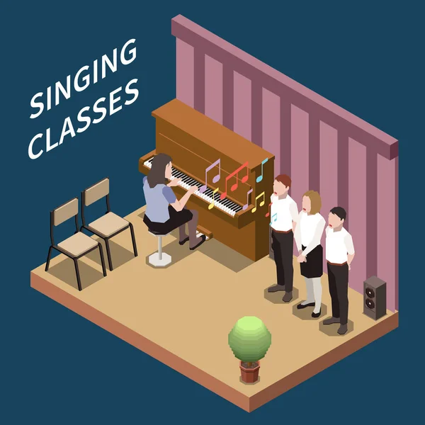 Σχολή Καλών Τεχνών Μαθήματα Τραγουδιού Δάσκαλο Που Παίζει Πιάνο Και — Διανυσματικό Αρχείο