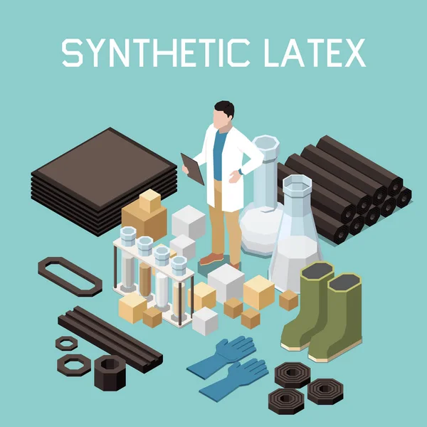 Synthetic Latex Isometric Background Equipment Elements Chemical Lab Finished Products — 스톡 벡터