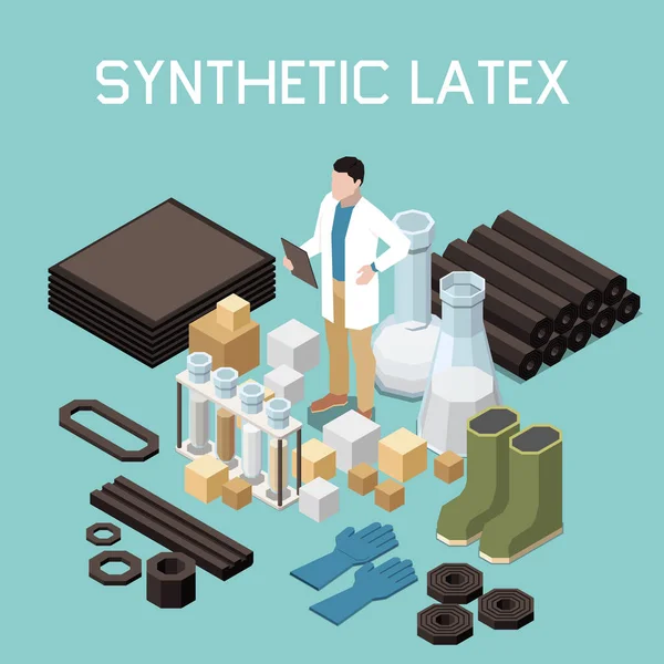 Synthetische Latex Isometrische Achtergrond Met Apparatuur Elementen Van Chemische Laboratorium — Stockvector