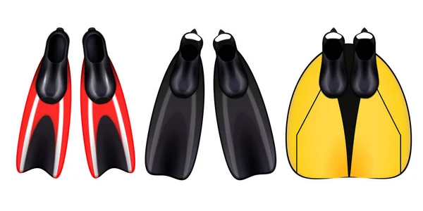 Buceo Snorkel Conjunto Realista Iconos Aislados Con Aletas Natación Imágenes — Vector de stock