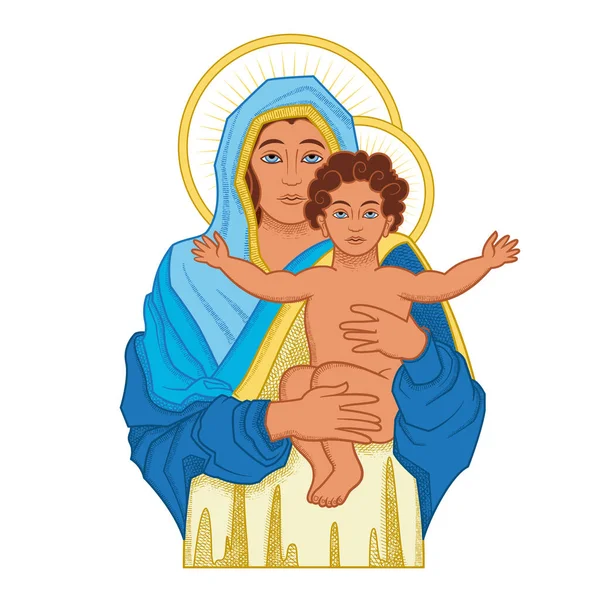 耶稣和圣母玛利亚的色彩构图与圣母玛利亚和儿童耶稣基督向量的孤立图像 — 图库矢量图片#