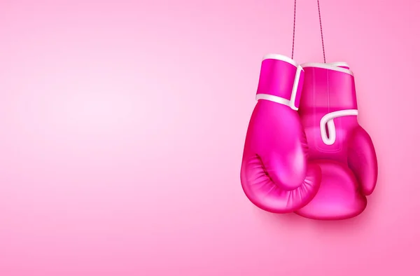 Boxing gloves realistic composition with view of hanging pair of pink boxing gloves on gradient background vector illustration