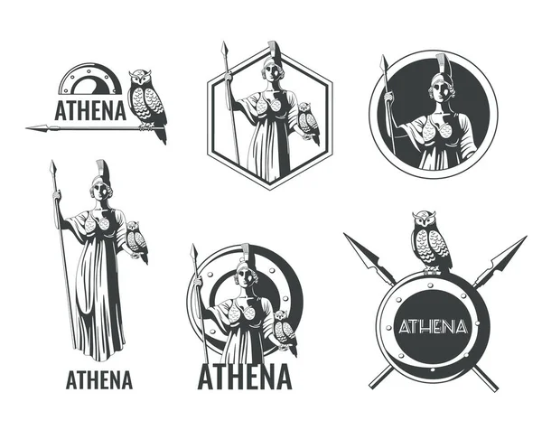 Греческая Олимпийская Богиня Афина Эмблемы Разной Формы Плоский Набор Изолированных — стоковый вектор