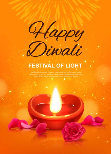 Manifesto Realistico Del Diwali Con Lampada Tradizionale Illustrazione Vettoriale Dei — Vettoriale Stock