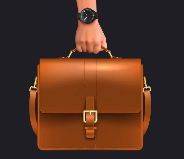 Realistische Business Bag Man Hand Compositie Met Beeld Van Mannelijke — Stockvector