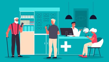 Ürün reklam sembolleriyle eczane tıbbi konsepti düz vektör illüstrasyonu