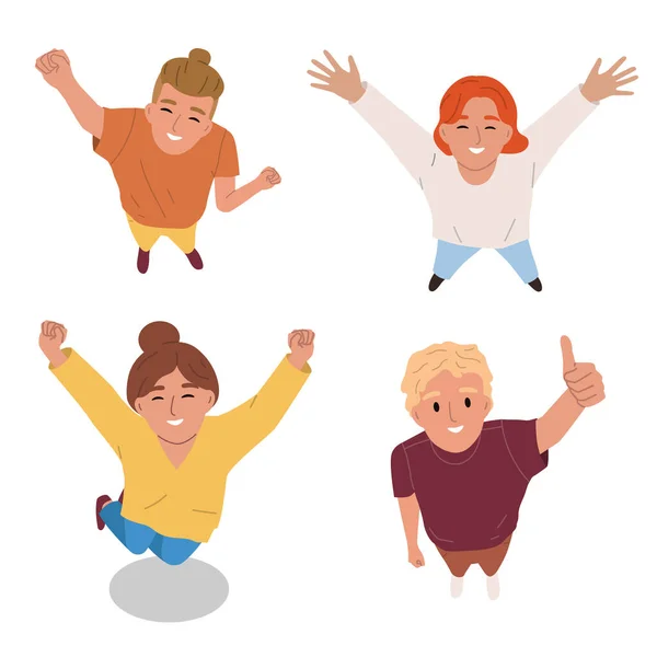 Happy People Looking Jumping Joy Top View Flat Isolated Vector — Stockový vektor