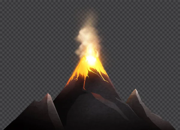 Lava Derretida Volcán Composición Realista Con Fondo Transparente Imagen Aislada — Vector de stock