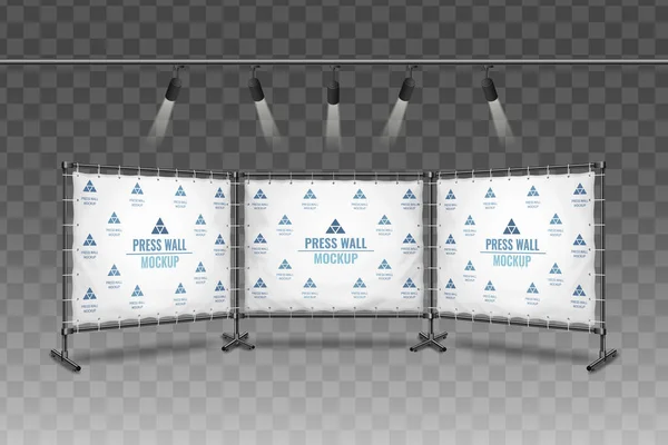 Mockup Realistico Della Parete Della Pressa Illuminato Faretti Sfondo Trasparente — Vettoriale Stock