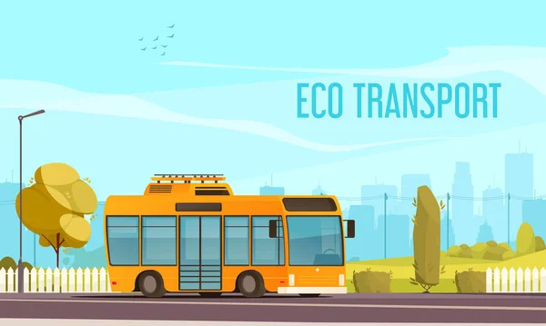 Ecto Transportu Plakat Kreskówki Elektrycznym Autobusem Przedmieściach Dziewczyna Wektor Ilustracja — Wektor stockowy