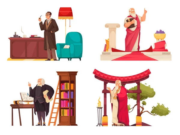 Filozófus 2X2 Design Koncepció Készlet Farmer Paul Sartre Plato Laozi — Stock Vector