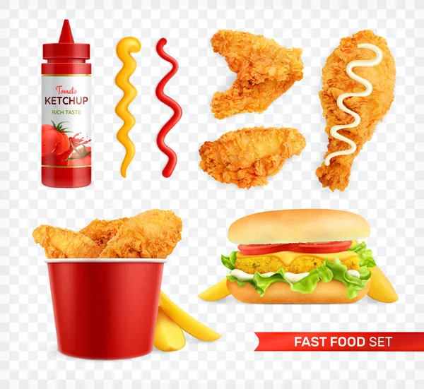 Chicken Fast Food Realistisches Set Mit Isolierten Bildern Von Chicken — Stockvektor