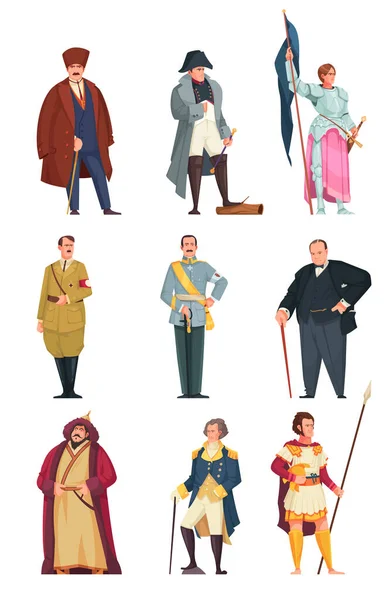 Personnages Historiques Icônes Serties Célèbres Généraux Nationaux Plat Isolé Vecteur — Image vectorielle