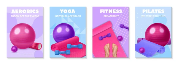 Cartel Reasístico Con Equipo Yoga Pilates Ilustración Vectorial Aislada — Vector de stock