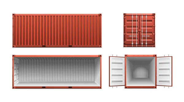 Contenitore Carico Realistico Set Con Quattro Immagini Isolate Diverse Angolazioni — Vettoriale Stock