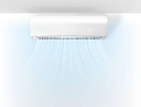 Climatiseur Avec Flux Air Froid Sur Mur Illustration Vectorielle Réaliste — Image vectorielle