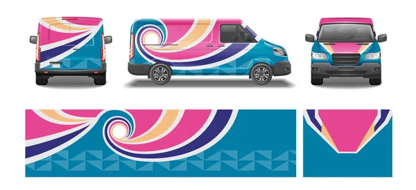 Auto Van Mockup Livery Wrap Diseño Realista Conjunto Vistas Ángulo — Archivo Imágenes Vectoriales