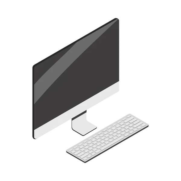 Isometric Modern Computer Monitor Wireless Keyboard Vector Illustration — Stock Vector