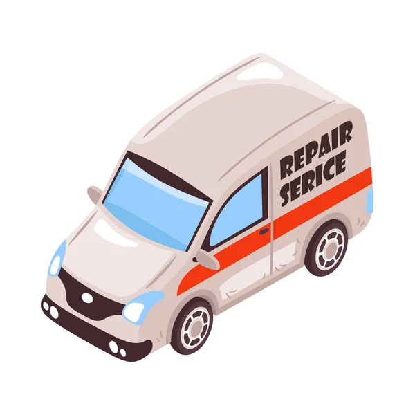 Isometric Réparation Voiture Service Sur Fond Blanc Illustration Vectorielle — Image vectorielle