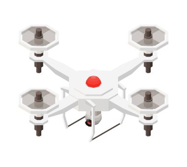 Kamera 3d vektör illüstrasyonlu Isometric uçan beyaz kuadrokopter