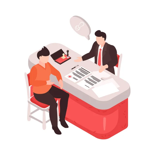 Notary Office Workplace His Client Isometric Vector Illustration — Stock Vector