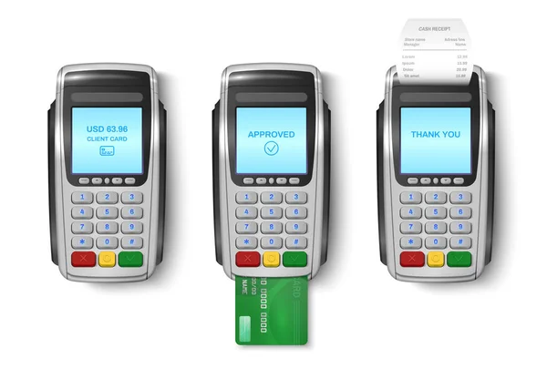 Realistische Erwerbende Bank Pos Set Isolierte Vektor Illustration — Stockvektor